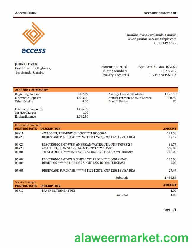 Gambia Access Bank statement